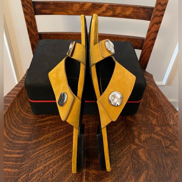 Phillip Lim Mustard Yellow Suede Flat Slide Sandals - Picture 4 of 10